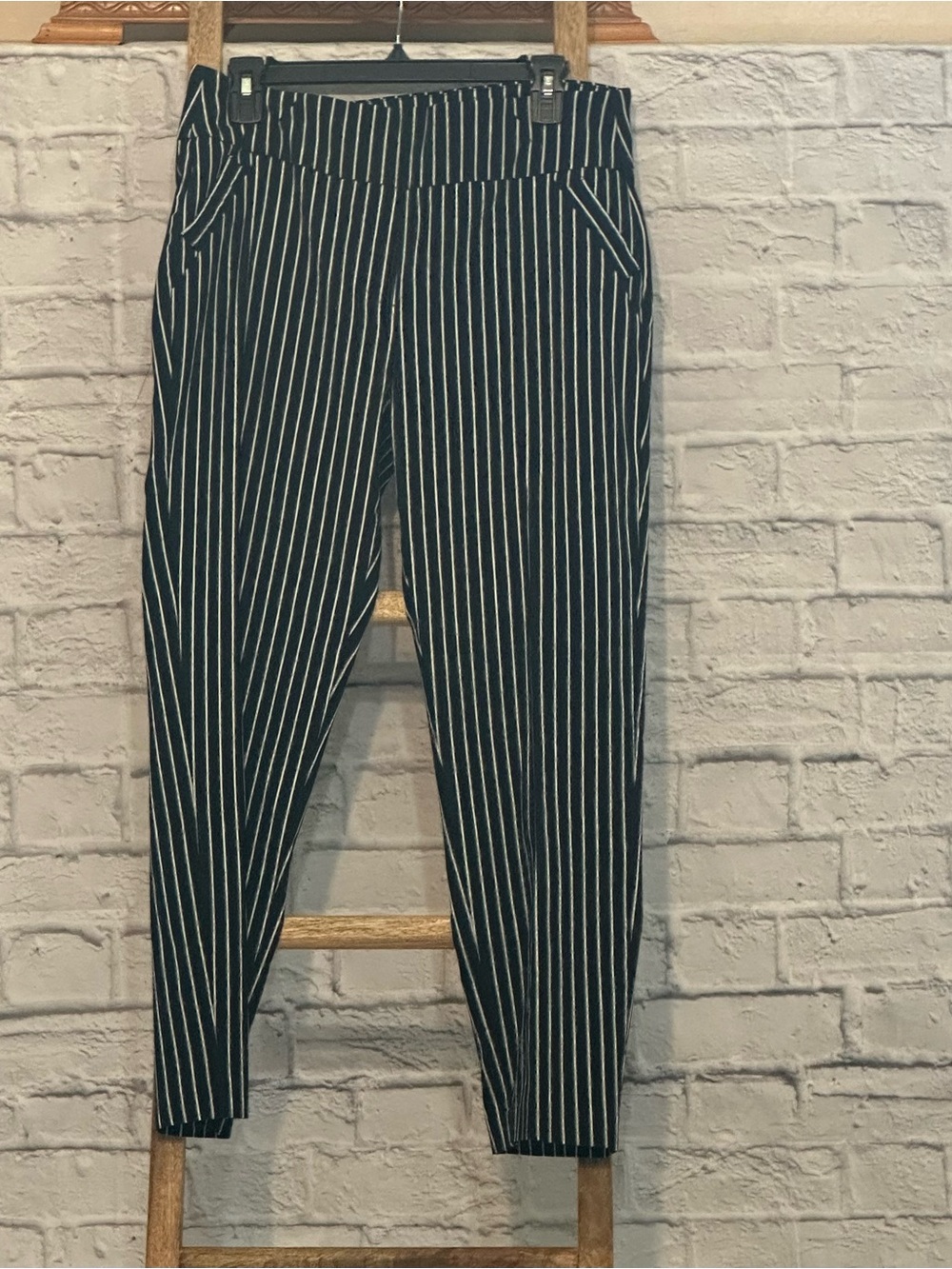 Black Pinstripe Tapered Chinos — Women's